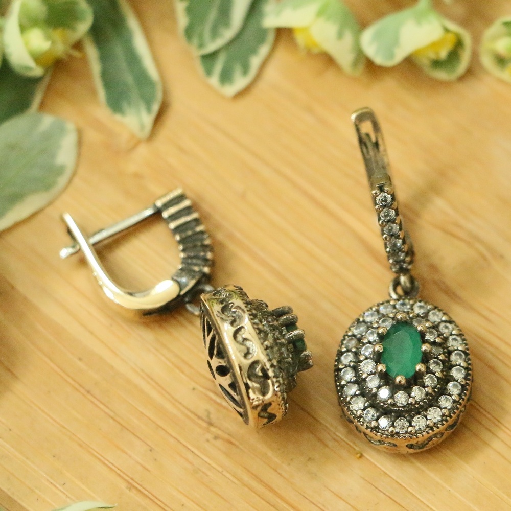 925 Sterling Silver with Jade & CZ Stones SOLD - Picture 4 of 5